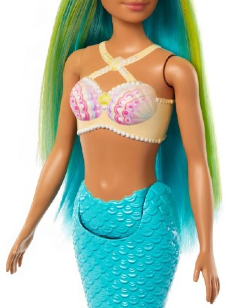 Barbie Muñeca Sirena, con corpiño de Conchas y Cola de Color Turquesa - Juguetes para niña de 3 años​ o más, HRR03 