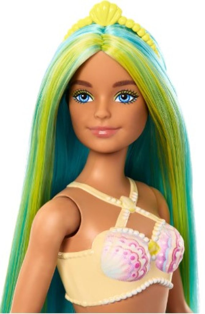 Barbie Muñeca Sirena, con corpiño de Conchas y Cola de Color Turquesa - Juguetes para niña de 3 años​ o más, HRR03 