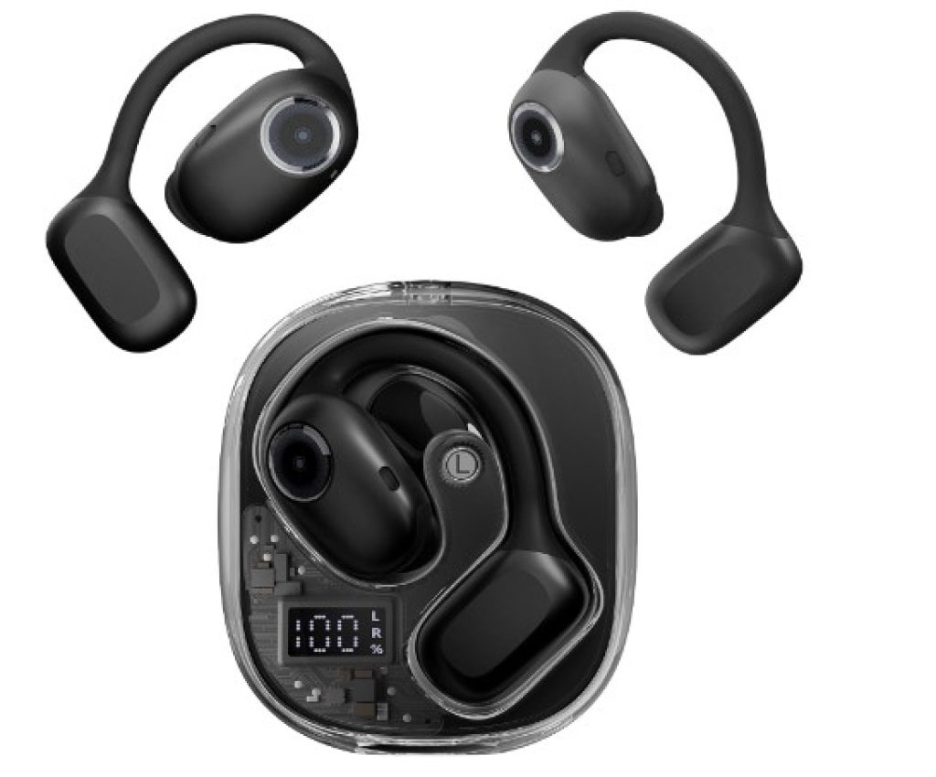 Blackview Airbuds 100 Auriculares Inalambricos, 2024 Auriculares Bluetooth 5.3 Deportivos con Gancho de la Oreja, Pantalla LED, ENC, 500mAh, IP68 Impermeable (Negro)
