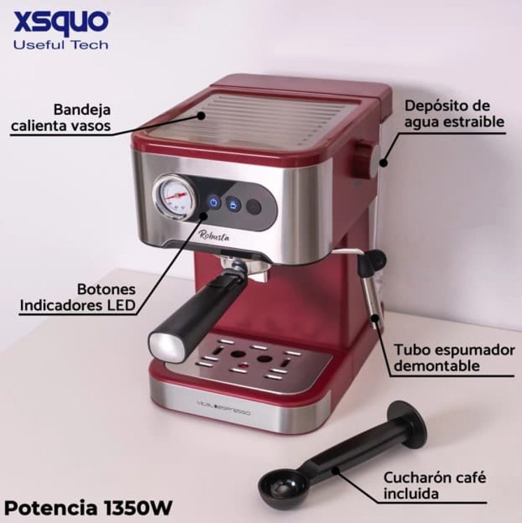 Cafetera Express Retro, para espresso y cappuccino, 1350w, 20 bar, Vaporizador Orientable. Vital Espresso Robusta.
