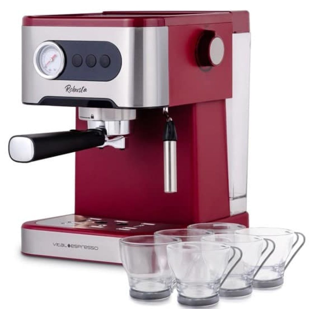 Cafetera Express Retro, para espresso y cappuccino, 1350w, 20 bar, Vaporizador Orientable. Vital Espresso Robusta.