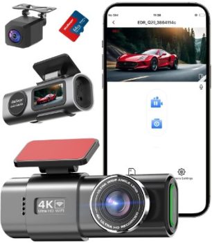 Cámara de Coche Frontal y Trasera, 4K+1080P WiFi Dashcam con Tarjeta 64G, Monitor de Aparcamiento, Grabación de Bucle - CHOLLOS AMAZON