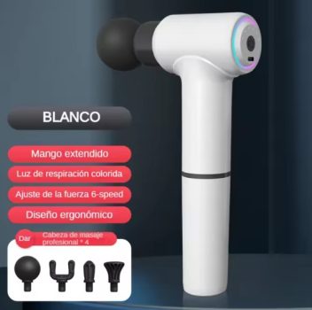 Pistola de Masaje Profesional MUKASI con Mango Extendido Desmontable, Masajeadora de Tejido Muscular Profundo con 6 Niveles Ajustables, 4 Cabezas de Masaje, con Luz Fría para Respiración, para Alivio de Dolor Muscular