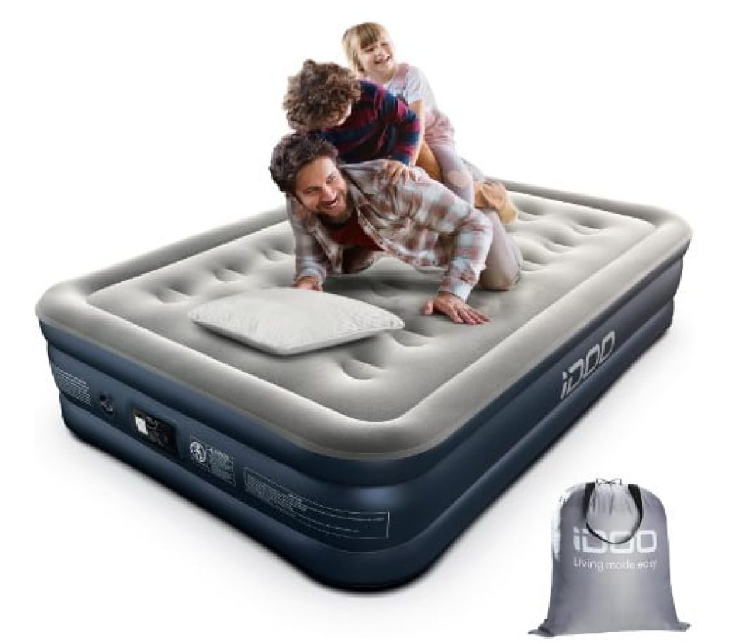 Colchón hinchable matrimonio​ - Cama inflable plegable, ​con Bomba de inflado incorporada, para caming y hogar, 137x193x46cm - iDOO