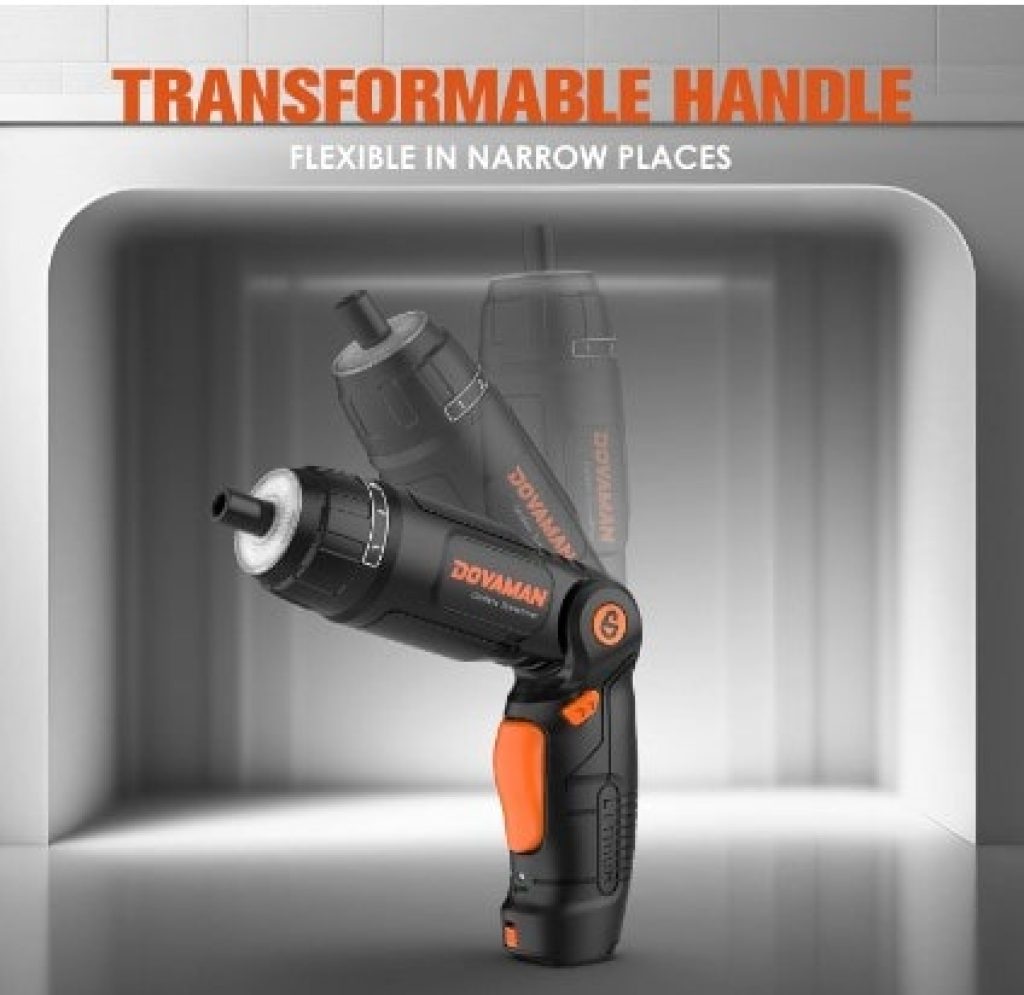 DOVAMAN Destornillador Eléctrico, Atornillador Eléctrico con 31 Puntas, Batería de 4V y 2000mAh, Mango de 3 Posiciones, 6 Niveles de Torque, LED y Linterna, con Estuche de Accesorios - DES01A