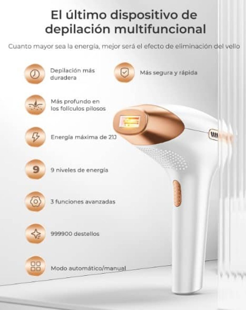 Depiladora de Luz Pulsada IPL, 3 en 1, 9 Niveles de Energía, 999.900 Pulsos, para hombre y mujeres - Chollo