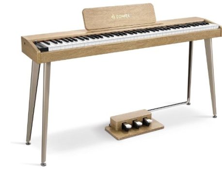 Donner DDP-60 Teclado eléctrico de piano digital de 88 teclas con teclas sensibles a la velocidad, 2 altavoces de 15 W, 128 voces, 83 ritmos, 8 efectos de reverberación, 5 curvas de intensidad