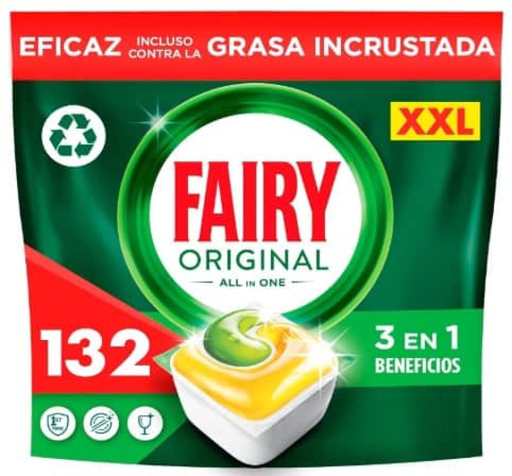Fairy Original Todo En Uno Pastillas Lavavajillas, 132 Capsulas, Elimina Grasa Reseca, a precio rebajado en Amazon