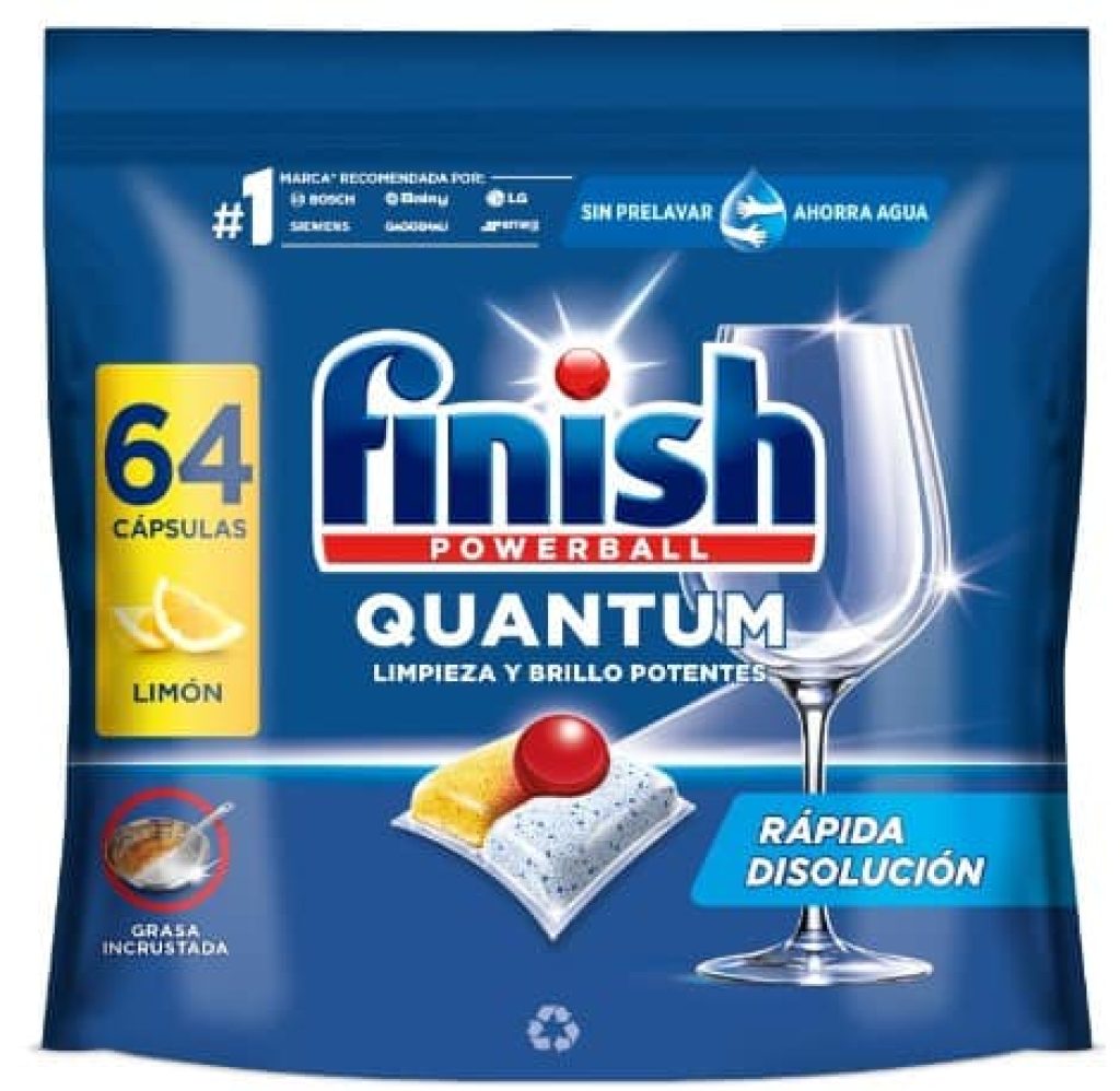 Finish Powerball Quantum All in 1 Pastillas para el lavavajillas Limón, 64 pastillas, CHOLLOS AMAZON