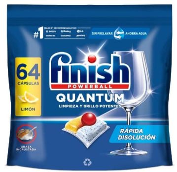 Finish Powerball Quantum All in 1 Pastillas para el lavavajillas Limón, 64 pastillas, CHOLLOS AMAZON