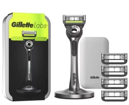 GilletteLabs máquina de afeitar con barra exfoliante y estuche de viaje, 1 mango, - 5 recambios, stand magnético