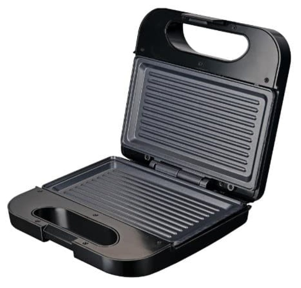 Grunkel - Sandwichera con Grill para 2 sandwiches. Superficie antideslizante y antiadherente de 750W de potencia y tacto frío (Acero inoxidable)