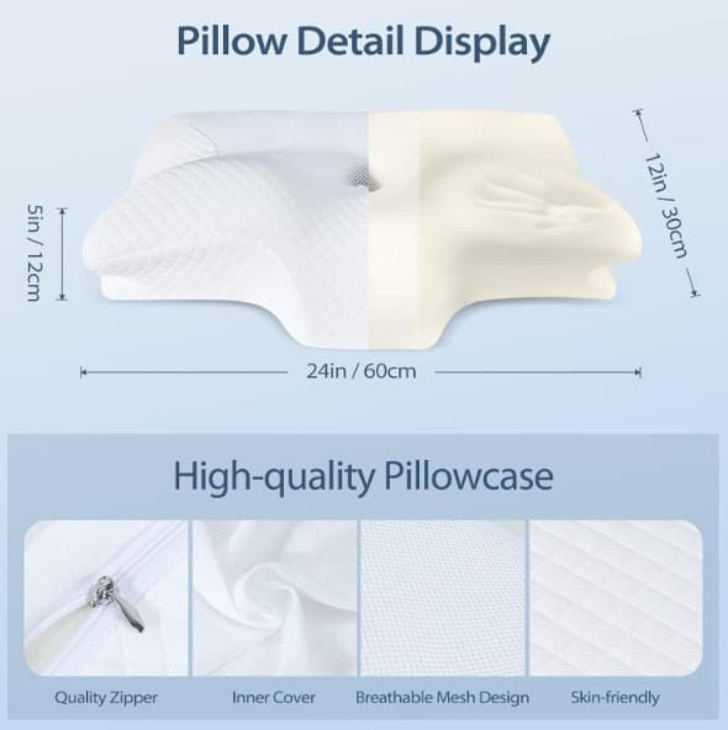 Almohada ortopédica cervical​, Almohada Cervical de Espuma Viscoelastica, Almohadas Ergonómico para Dormir de Lado y Boca Arriba