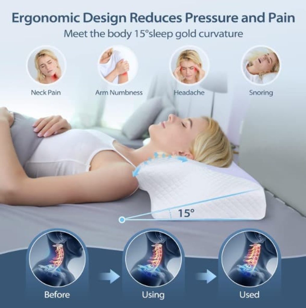 Almohada ortopédica cervical​, Almohada Cervical de Espuma Viscoelastica, Almohadas Ergonómico para Dormir de Lado y Boca Arriba