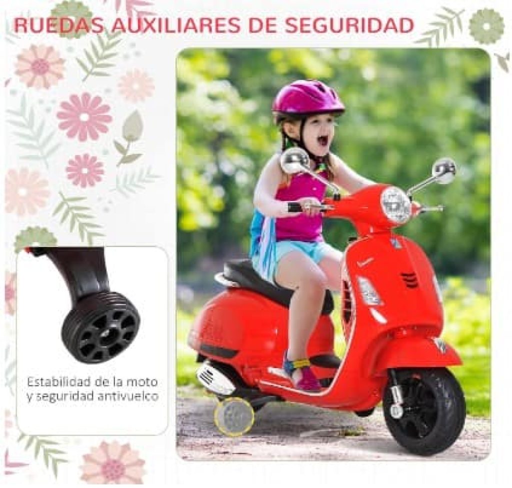 HOMCOM Moto Eléctrica Infantil Coche Triciclo Vespa Scooter Eléctrico a Batería para Niños Más de 3 Años Carga 30kg