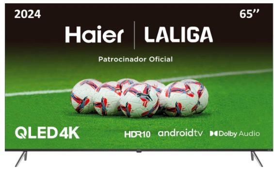 Haier QLED 4K UHD H65K705UG, 65", Smart TV de 65 pulgadas, Android 11, Dolby Audio, HDR 10, Control Remoto Inteligente, Google Assistant, Bluetooth 5.1, DBX TV, HDMI 2.1 x 4, Sin Marcos, 2024