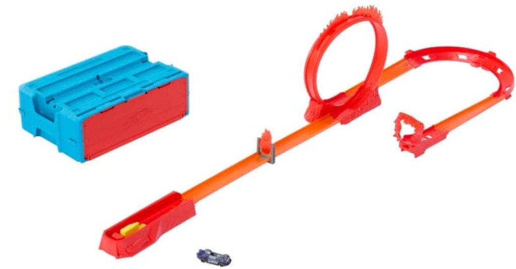 Hot Wheels Track Builder Acrobacias de Fuego Pista para Coches de Juguete, Incluye 1 vehículo, +6 años (Mattel HMC04)
