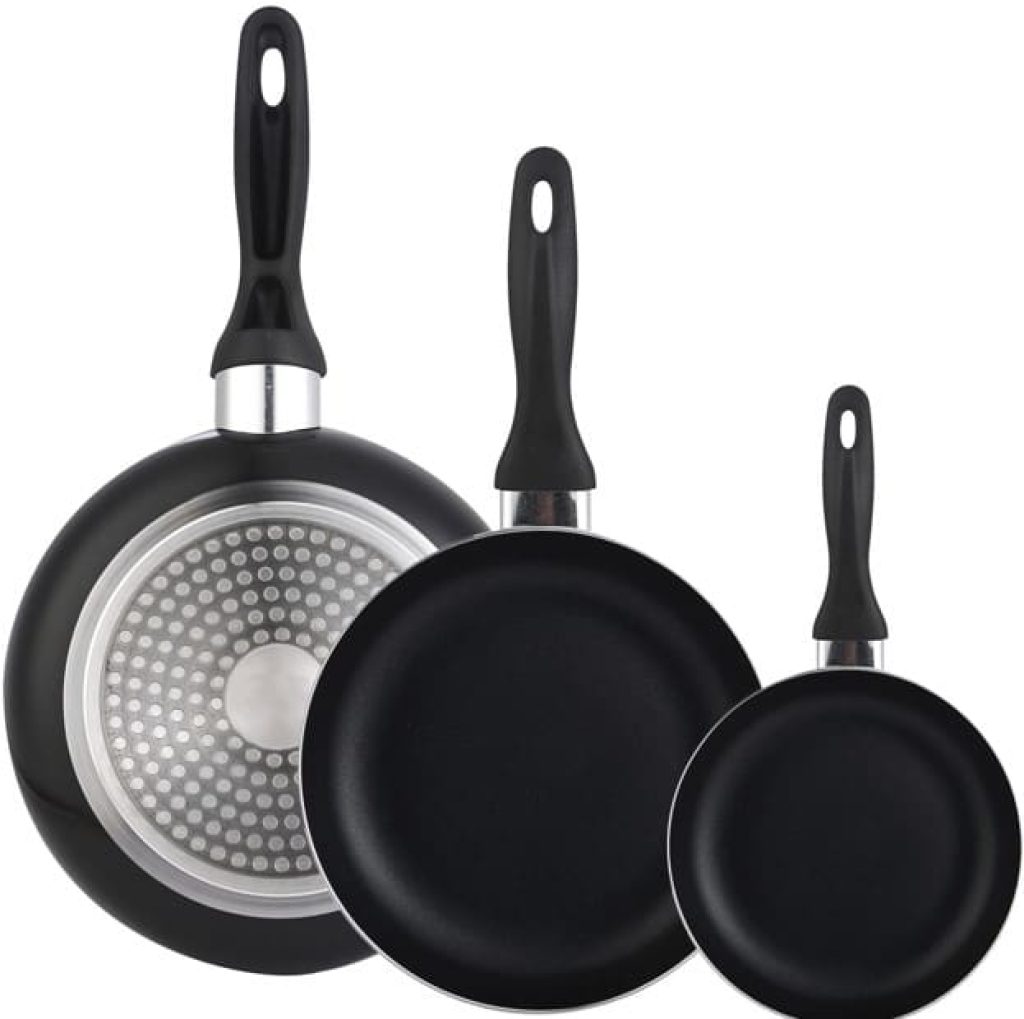 Juego de 3 sartenes antiadherentes WELLHOME 16/20/24 cm y Batería de Cocina 5 piezas de acero Inoxidable - chollo