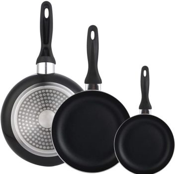 Juego de 3 sartenes antiadherentes WELLHOME 16/20/24 cm y Batería de Cocina 5 piezas de acero Inoxidable - chollo