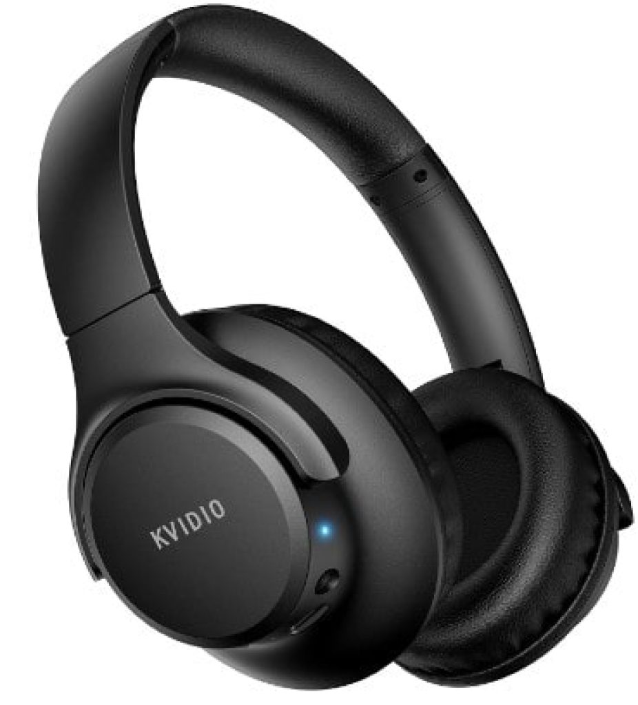 KVIDIO Auriculares Inalambricos Bluetooth, 65 Horas de Reproducción Auriculares Bluetooth, Cascos Ligeros Plegables con Micrófono, Graves Profundos (Negro)