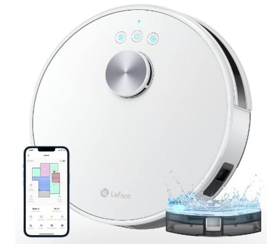 LEFANT M1 Robot Aspirador y Fregasuelos con mapeo, 4000Pa, 200 Min, Navegación Láser (LDS), Zona Prohibida, Aspirador Robot de 32 cm, Control WiFi/App/Alexa - Ideal para el Hogar Inteligente, M1