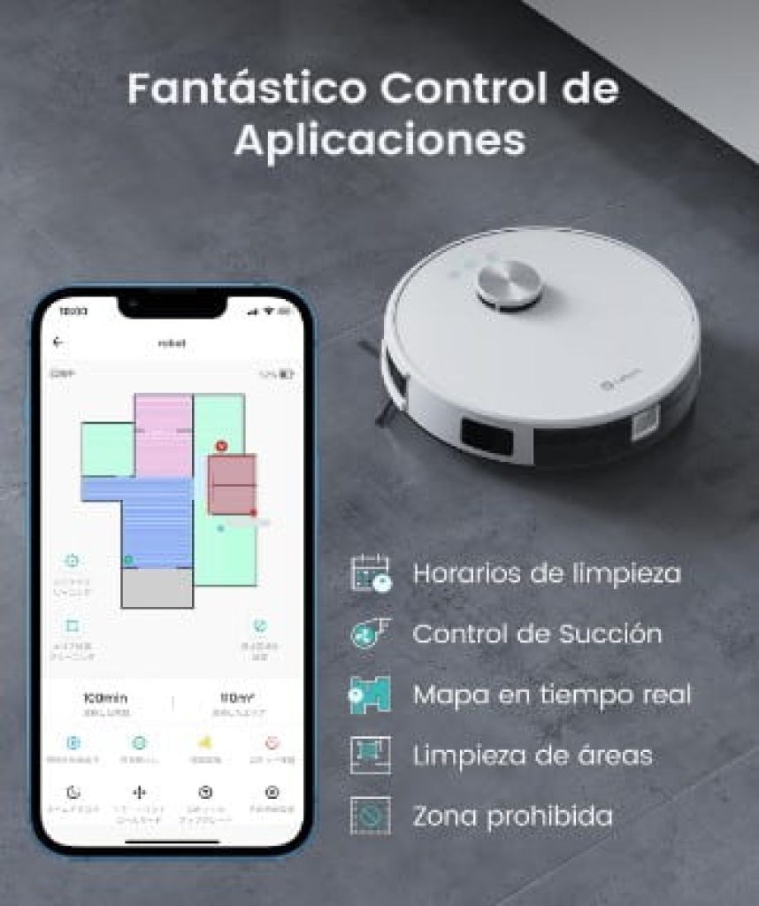 LEFANT M1 Robot Aspirador y Fregasuelos con mapeo, 4000Pa, 200 Min, Navegación Láser (LDS), Zona Prohibida, Aspirador Robot de 32 cm, Control WiFi/App/Alexa - Ideal para el Hogar Inteligente, M1