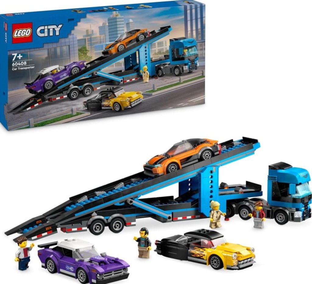LEGO City Camión de Transporte con Deportivos y Remolque, Set con 4 Vehículos y Coches de Juguete - Juguetes para niños de 7 Años o más, 60408 - chollos amazon