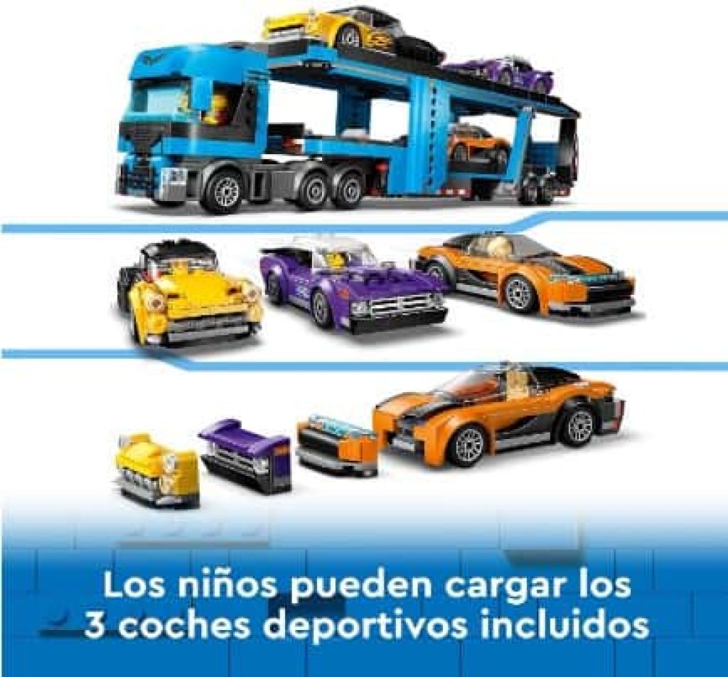 LEGO City Camión de Transporte con Deportivos y Remolque, Set con 4 Vehículos y Coches de Juguete - Juguetes para niños de 7 Años o más, 60408
