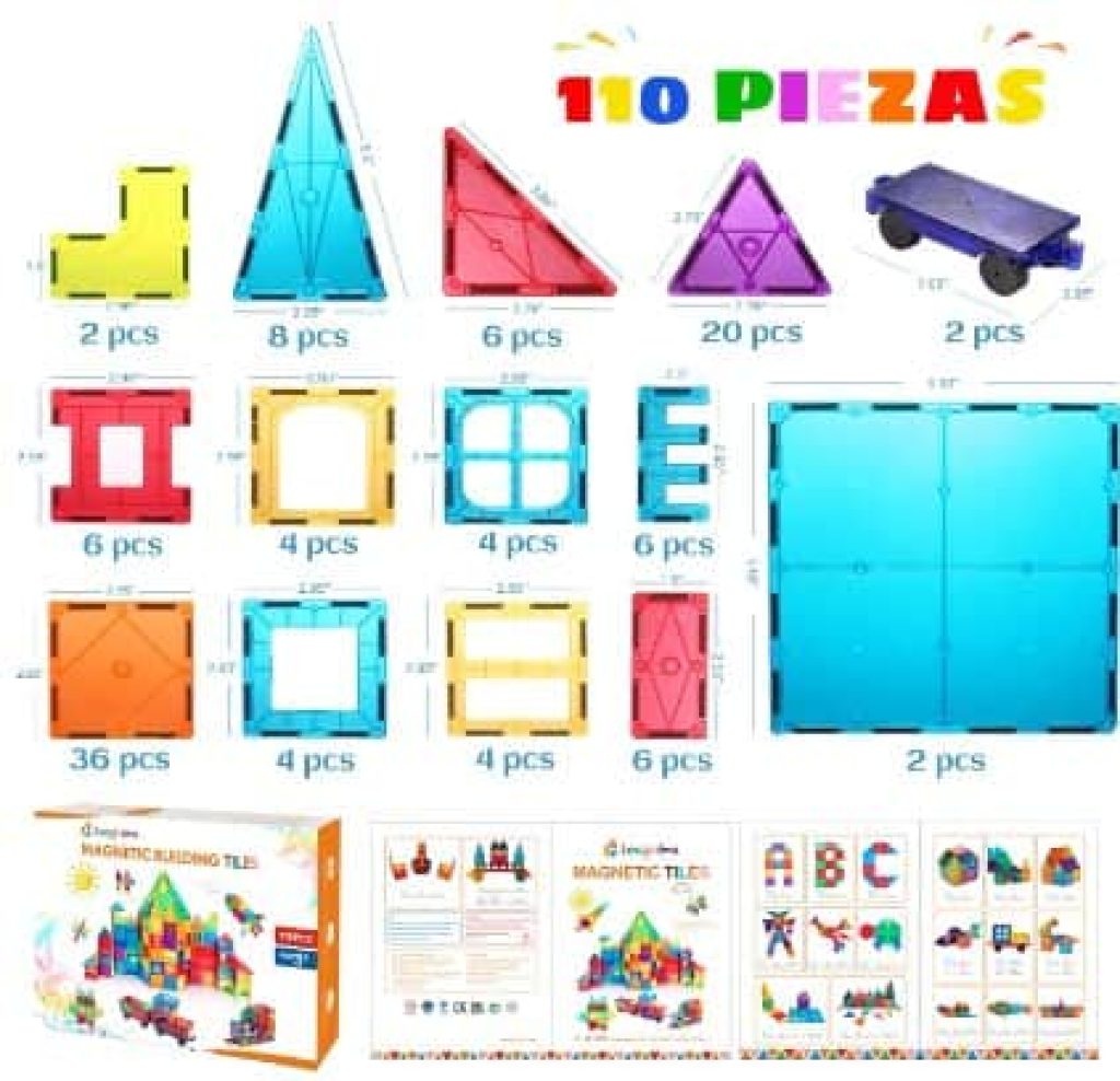 LeagoEra Bloques de Construcción Magnéticos 110 Piezas para Niños, 3D Juego Magnetico, Juguetes para Niños 3 Años o más