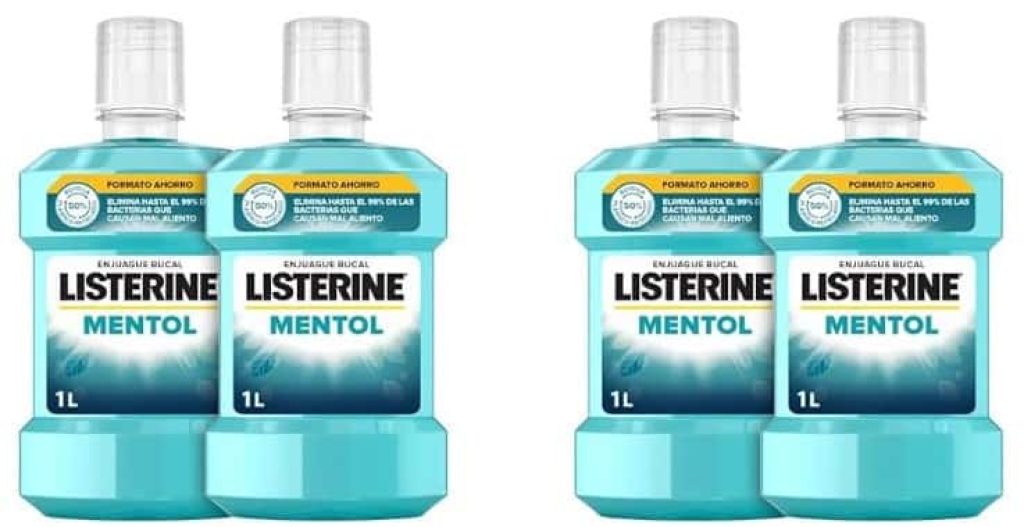 Listerine de 1 litro, (pack de 2 botes, total 2L) sabor a mentol - Enjuague bucal con flúor, 24 horas de protección a precio de chollo!