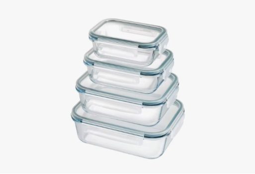 MAXHOME-Set 4 fiambreras borosilic rectangulares 370-600-1000-1500ml,Juego de 4 recipientes de almacenamiento de alimentos de cristal