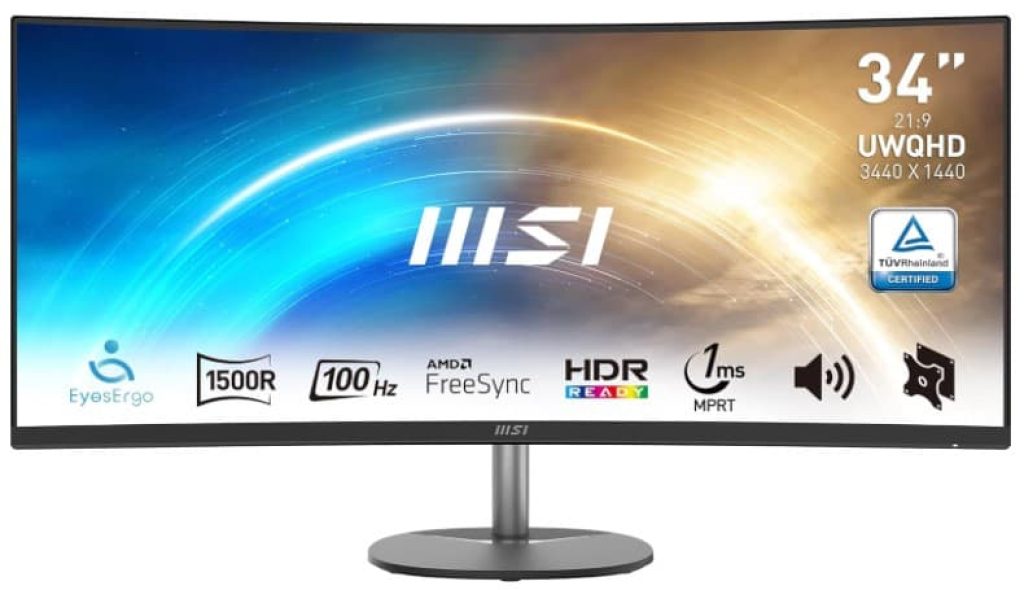 MSI PRO MP341CQ, Monitor 34 pulgadas curvo – UWQHD, VA, Antibrillo, 100Hz, sin marcos, Compatible con soporte VESA a precio rebajado