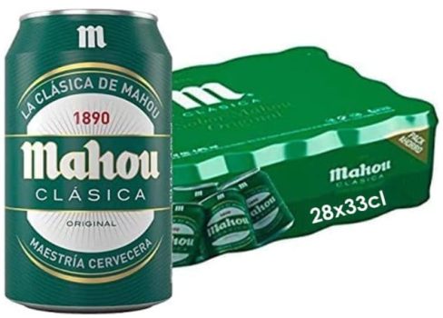 Mahou Clásica, Pack 28 Latas x 33cl, Cerveza Dorada Lager, Auténtica Cerveza Mahou Sabor Suave, 4.8% Vol. Alcohol