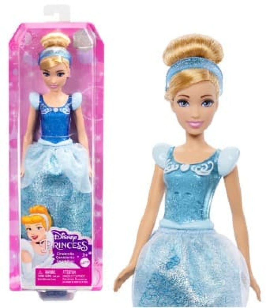 Mattel Disney Princess Cenicienta Muñeca princesa con pelo rubio recogido, juguete +3 años (HLW06)