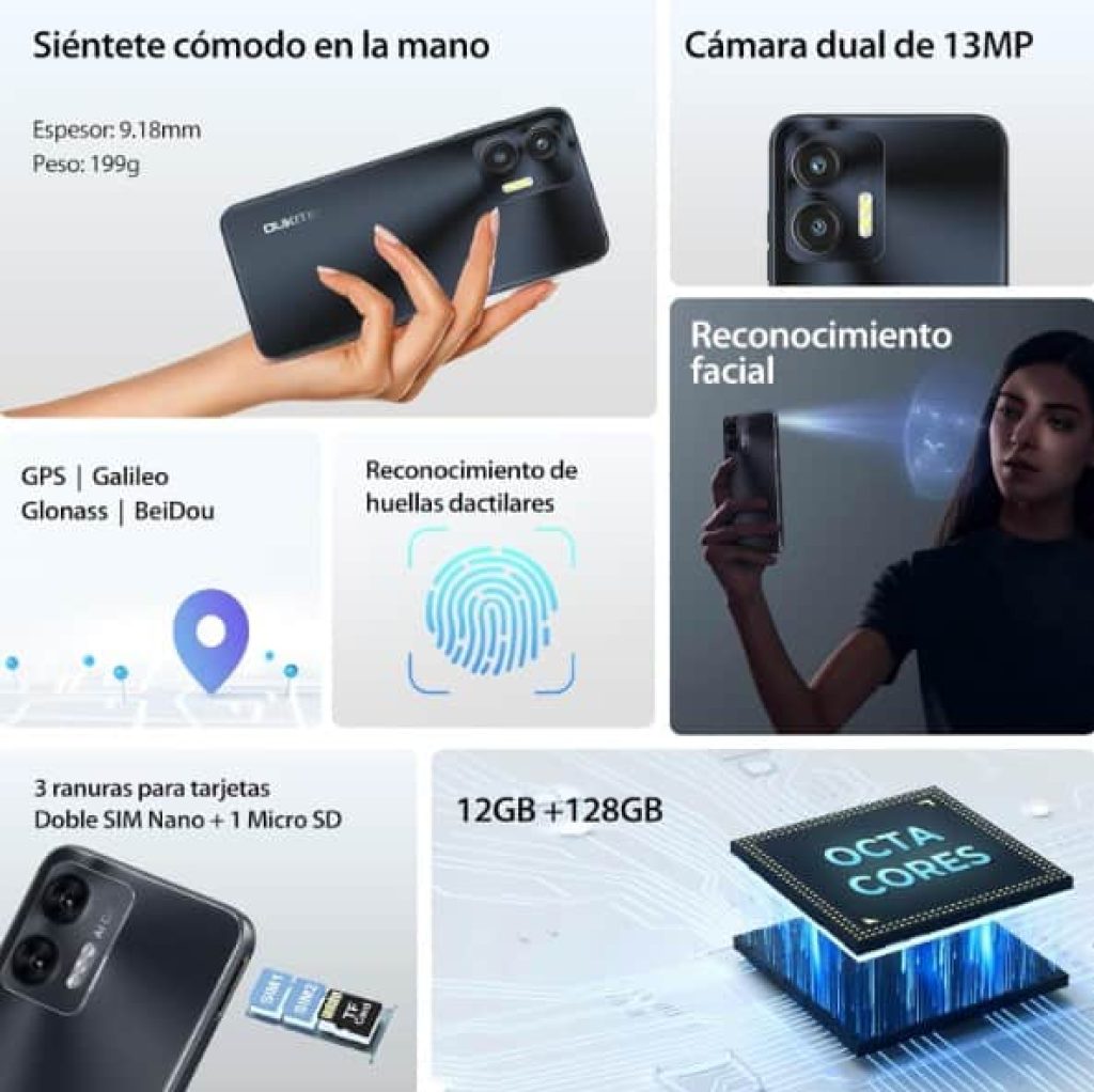 OUKITEL C36 Teléfono Móvil Libres 2024, 12GB+128GB/1TB, 6.56" Pantalla HD+90Hz, Android 13 Móvil, Batería 5150mAh, Cámara13MP Smartphone 4G Dual SIM, Octa-Core/Face ID/Fingerprint/OTG/GPS, (Negro)