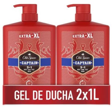 Old Spice Captain Gel De Baño Y Champú Para Hombres, Jabón 3 En 1 Para Cuerpo, Pelo Y Rostro, Frescor Duradero, Pack 2x1000 ml