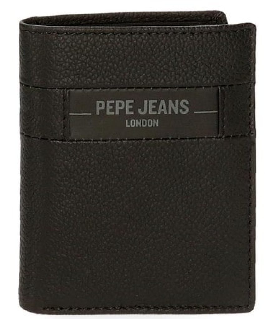 Pepe Jeans Checkbox Cartera Vertical con Monedero Negro 8,5x10,5x1 cms Piel