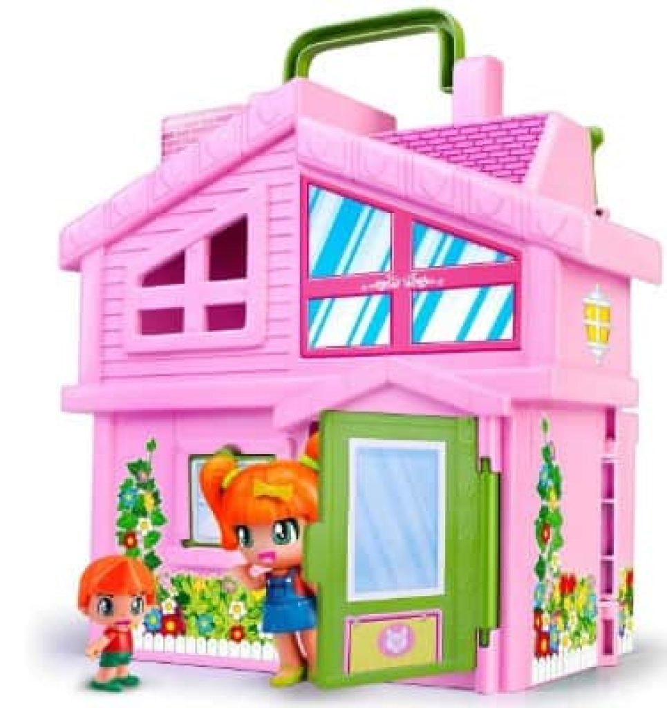 Pinypon - Casa Rosa Maletín, casita de muñecas plegable grande, muchas habitaciones y accesorios de la vida diaria, +4 años, (700017012)