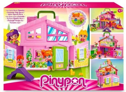 Pinypon - Casa Rosa Maletín, casita de muñecas plegable grande, muchas habitaciones y accesorios de la vida diaria, +4 años, (700017012)