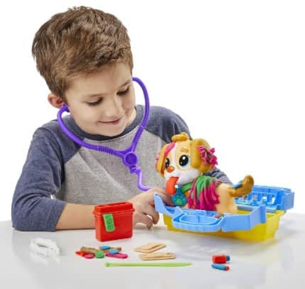 Play-Doh Kit Veterinario - Set con Cachorro de Juguete, transportín, 10 Herramientas, 5 Colores