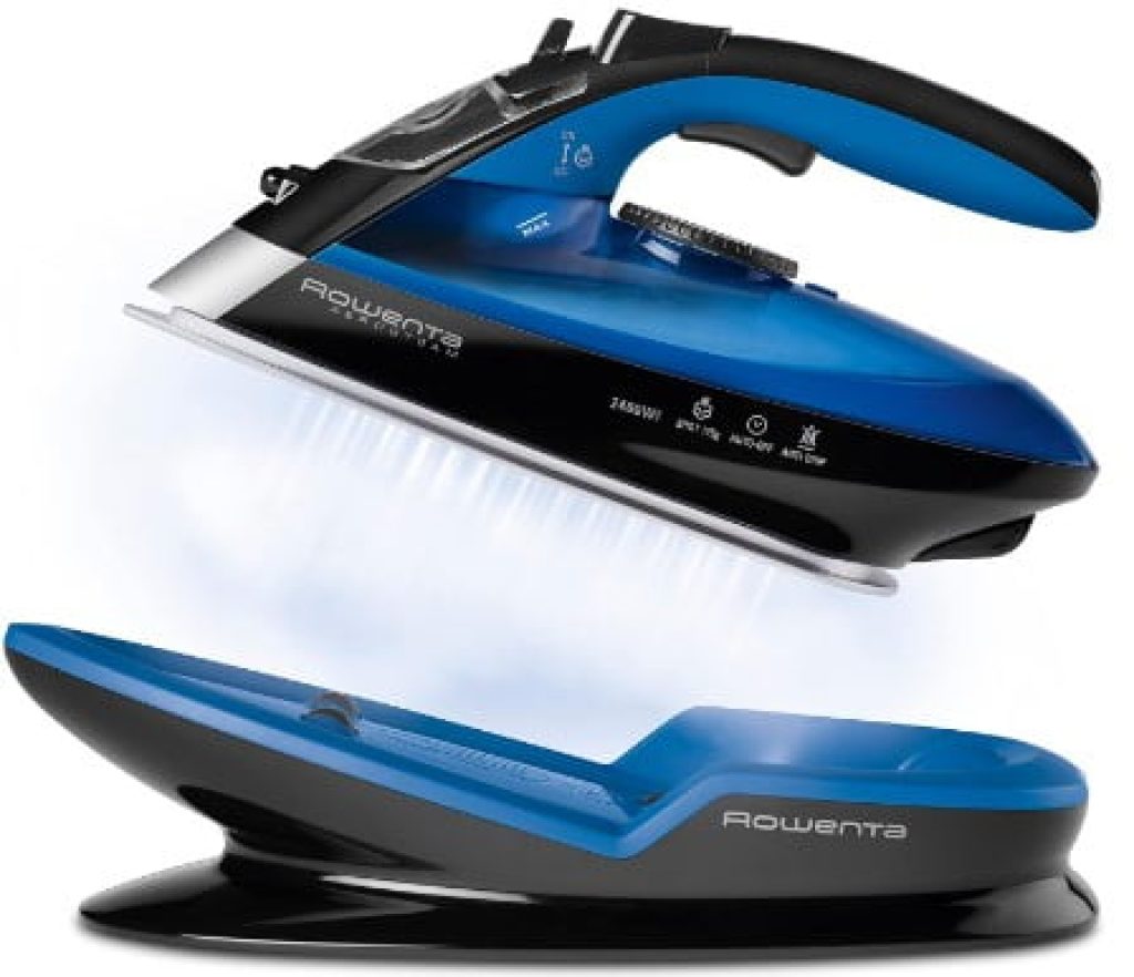 Rowenta Freemove DE5010 Plancha sin cable con golpe de vapor 115 g/min, sin cable, 250 ml, suela Microsteam 400 láser, autoapagado y antical, todo tipo de tejidos, Azul/Negro