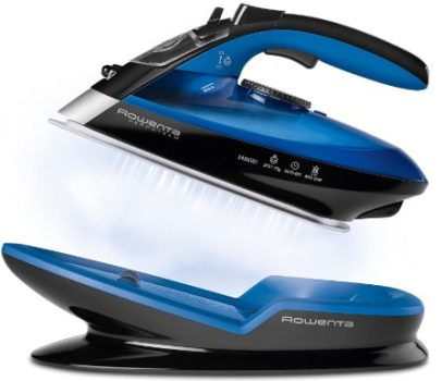 Rowenta Freemove DE5010 Plancha sin cable con golpe de vapor 115 g/min, sin cable, 250 ml, suela Microsteam 400 láser, autoapagado y antical, todo tipo de tejidos, Azul/Negro