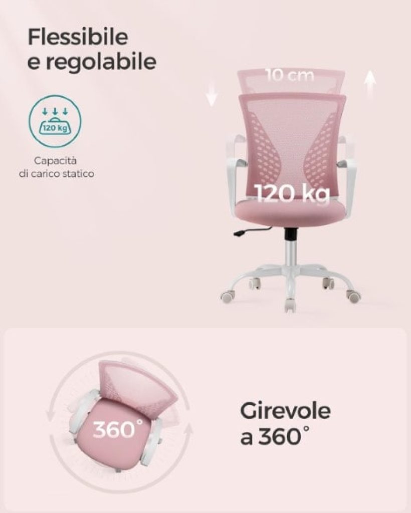 SONGMICS OBN022R02, Silla de Escritorio de malla Ergonómica - Sillas giratorias de oficina, Altura Ajustable, Inclinación, Transpirable
