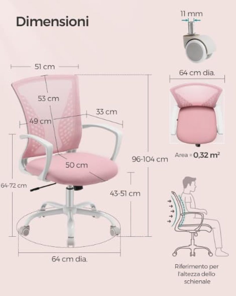SONGMICS OBN022R02, Silla de Escritorio de malla Ergonómica - Sillas giratorias de oficina, Altura Ajustable, Inclinación, Transpirable