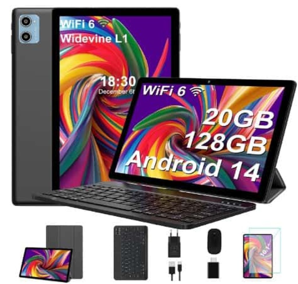 SUAAT Newest 2024 Tablet 10 Pulgadas Android 14, 20GB RAM+128GB ROM/1TB TF, 8-Core, Widevine L1/WiFi 6/6000mAh/Tablet PC con Funda