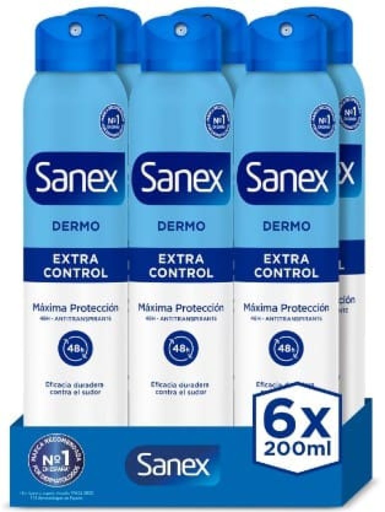 Sanex Dermo Extra Control Desodorante Spray, Pack 6 Uds x 200 ml, Antibacteriano, 48H de Protección, CHOLLOS AMAZON