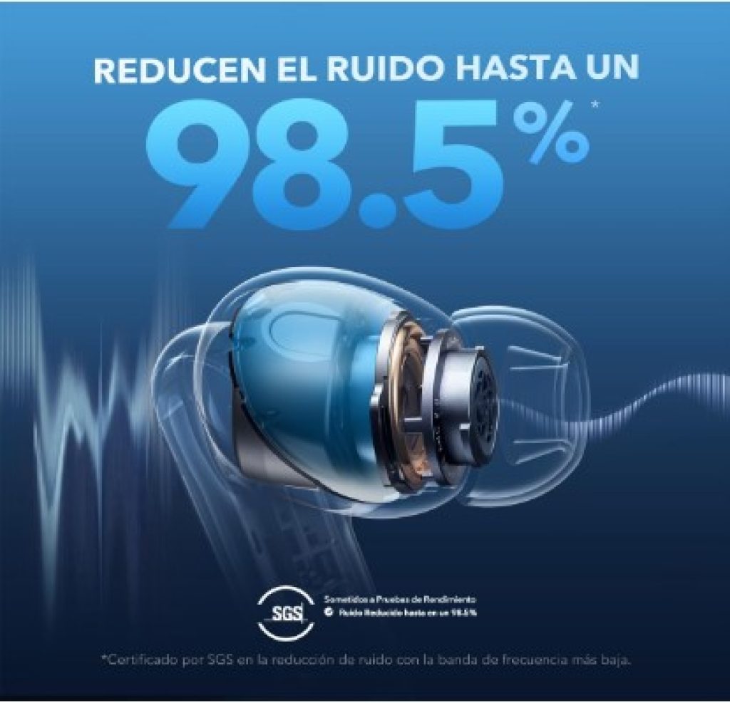Soundcore de Anker Liberty 4 NC Auriculares Inalambricos Bluetooth, 98,5% Reducción del Ruido, Cancelación Ruido Adaptable a oídos y Entorno, Hi-Res Audio, 50 Horas, Carga inalámbrica, Bluetooth 5.3