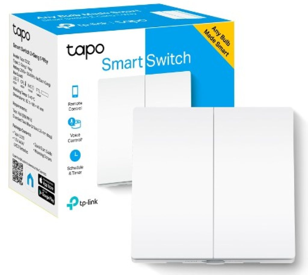 TP-Link Tapo S220 - Interruptor de luz Inteligente, Control Remoto, Control de Voz a través de Alexa o el Asistente de Google, 2-Botones 1-Vía, cableado súper fácil, Requiere Hub