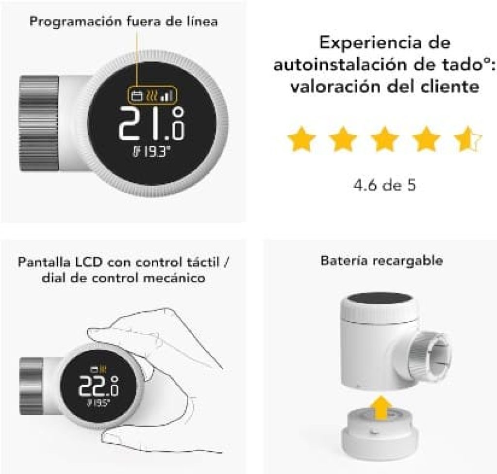 Tado Termostato de radiador inteligente tado° X: Pack Trío, aplicación y altavoz inteligente, ahorra energía