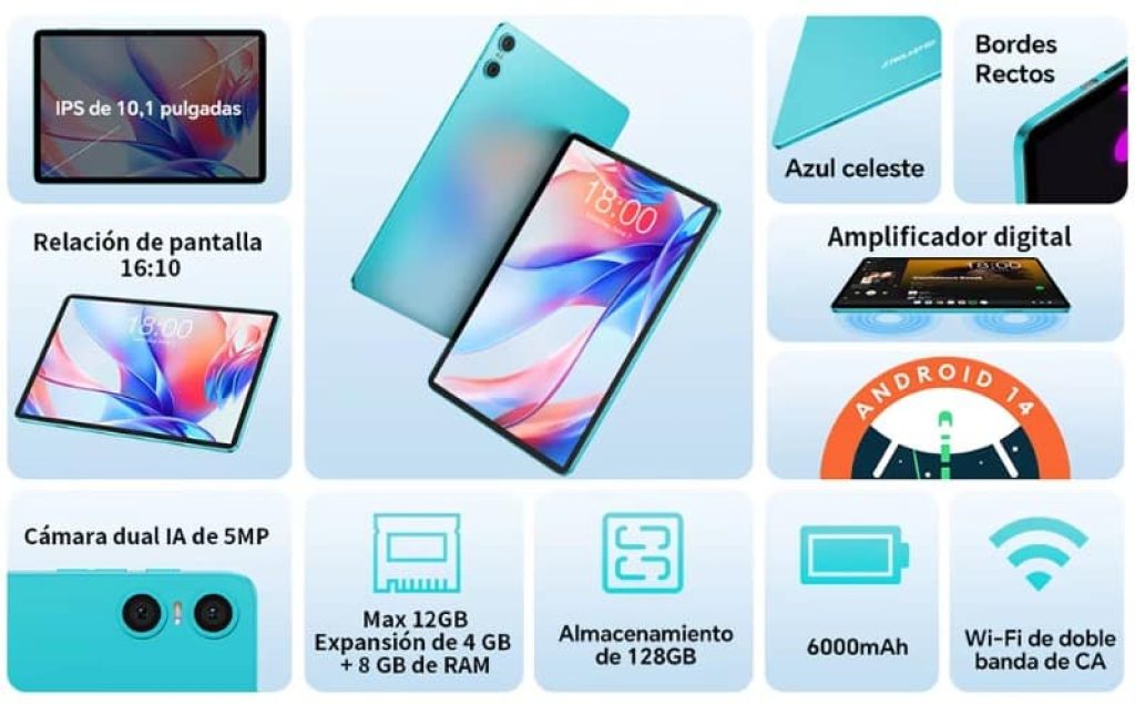Teclast P30T -  Tablet Android 14, 10,1 pulgadas, 10GB RAM, 128GB ROM, 1280x800 IPS, 6000mAh - CHOLLOS ALIEXPRESS